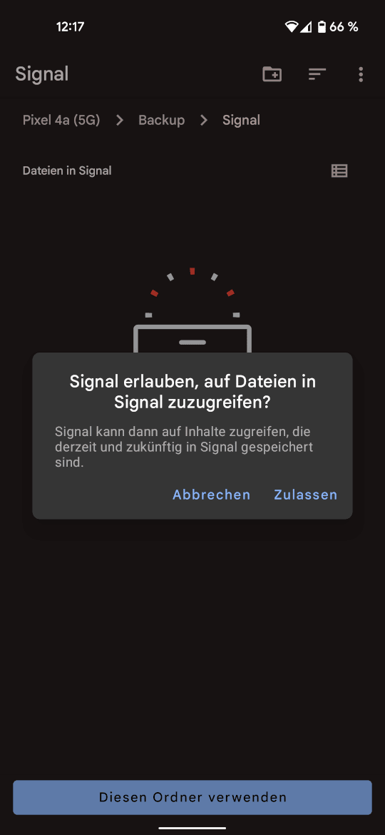 Singal Zugriff auf Dateien erlauben